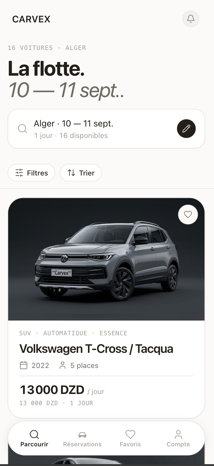 تطبيق Carvex — الأسطول المتاح في الجزائر العاصمة